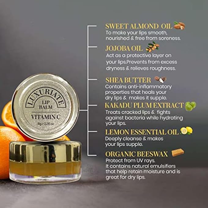 LUXURIATE ORANGE VITAMIN C LIP BALM,ORGANIC, PARABEN & SULPHATE FREE LIP GLOSS, DRY & CHAPPED LIPS CARE FOR MEN & WOMEN - 8 GM - Image 2